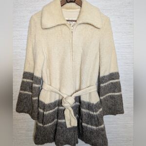 Vintage Icewool Icelandic Wool Belted Zip Up Sweater Cardigan Medium Cream Brown